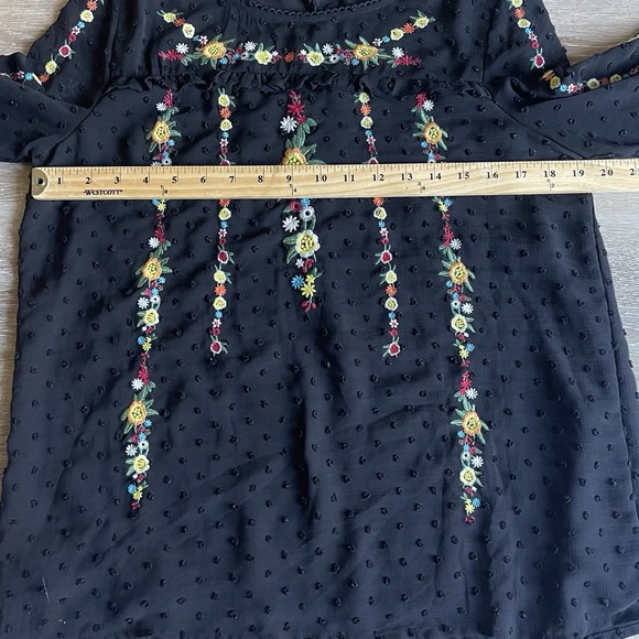 Sweet Grey Embroidered Chiffon Blouse Black Small Swiss Dots Stitch Fix Lined - Picture 4 of 9